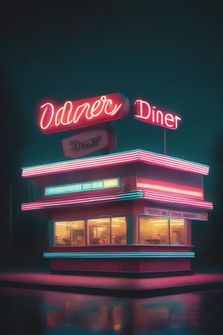 00072-1718657451-_lora_Neon Night_1_Neon Night - a retro diner with a glowing neon sign on its roof.png